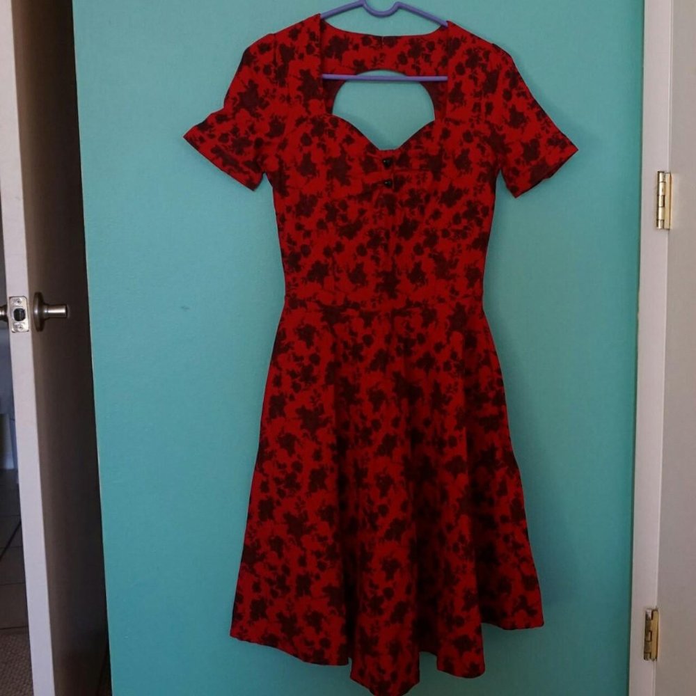 Red and black floral voodoo vixen pinup dress